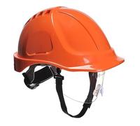 Portwest PW54 Endurance Plus Casque de Chantier à Visière Rétractable Casque de Sécurité Électricien Coque ABS Non Ventilée Harnais 6 Points Visière de Protection Isolation Électrique BTP, Orange