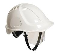 Portwest PW54 Endurance Plus Casque Électricien Visière Rétractable | Blanc, Taille unique, Isolation Électrique, Visière Rétractable, Harnais 6 Points, Coque ABS Non Ventilée, BTP