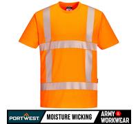 Portwest Rws Hi-Vis T-Shirt Humidité Wicking & 40 + Upf Évalué Tissu Rail Spec