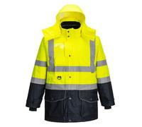 Portwest S426 Parka Haute Visibilité 7-en-1 Col Polaire Contrasté Respirant | Jaune/Marine, M, EN ISO 20471 Classe 3, UPF 40+, Oxford 300D, Panneaux Contrastant, Imperméable à L'eau, Poches Ergonomiques