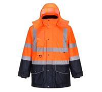 Portwest S426 Parka Haute Visibilité 7-en-1 Col Polaire Contrasté Respirant | Orange/Marine, L, EN ISO 20471 Classe 3, UPF 40+, Oxford 300D, Panneaux Contrastant, Imperméable à L'eau, Poches Ergonomiques