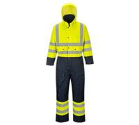 Portwest S485 Combinaison Contrast Matelassée Panneaux Contrastant Zippé | Jaune/Marine, L, EN ISO 20471 Classe 3, EN 342, 2 Poches Basses Rabat Pression, Bande Réfléchissante, Poignets Bords Cotes