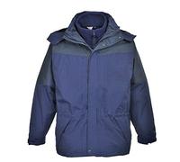 Portwest S570 Parka Homme Bicolore Aviemore Doublure Polaire Multi-Usages | Marine, S, EN 343 Classe 3:1, Poignets Élastiqués, Coutures Étanches, Imperméable Auto-Agrippant, Capuche Repliable, 5 Poches