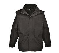 Portwest S570 Parka Homme Bicolore Aviemore Doublure Polaire Multi-Usages | Noir, 3XL, EN 343 Classe 3:1, Poignets Élastiqués, Coutures Étanches, Imperméable Auto-Agrippant, Capuche Repliable, 5 Poches
