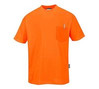 Portwest S578 Tee Chemise Day-Vis Manches Courtes Poche Tissu Respirant | Orange, UPF 50+, Polyester, Coupe Ample, Col Rond, Lavable en Machine, Coutures sur L'encolure, Décontracté