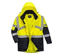Portwest S760 Parka Bicolore Poches Poitrine Oxford 300D Lavable en Machine | Jaune/Marine, XL, EN ISO 20471 Classe 3, Polyester, Double Revêtement PU, Fentes Latérales, Cordon de Serrage, Poche Radio