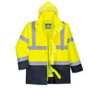 Portwest S768 Parka Bicolore Executive 5-en-1 Oxford 300D Résistant à L'eau | Jaune/Marine, XS, EN ISO 20471 Classe 3, EN 342, Panneaux Contrastant, Nombreuses Poches Très Utiles, Capuche Intégrée