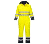 Portwest S775 Combinaison de pluie Bizflame Capuche Amovible Zippé Ignifuge | Jaune/Marine, S, EN ISO 20471 Classe 3, EN ISO 14116, EN 343, Panneaux Contrastant, Coutures Renforcées, Boucles Radio