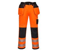 Portwest Pantalon de travail T501 PW3 Haute visibilité Orange/Noir Poches flottantes Taille 44