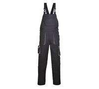 Portwest TX12 Salopette de Travail Homme Texo Contrast Cotte à Bretelles Bleu de Travail Coton Majoritaire 10 Poches Genouillères Pré-Rétréci Atelier Chantier, Noir, XXL