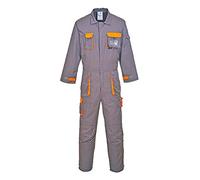 Portwest TX15 Combinaison Texo Panneaux Contrastant Porte-Badge Amovible | Gris, S, UPF 40+, EN 14404, Braguette Zip Caché, 2 Poches Latérales, Tissu Pré Rétréci, Ceinture Semi-Élastiquée, 14 Poches