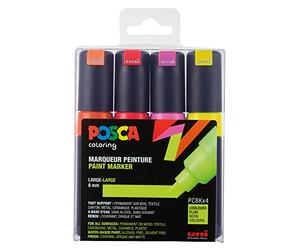 POSCA 182605 - Marqueur POSCA à Pointe Large biseautée, Lot de 4, néon