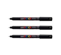 POSCA - 3 Marqueurs Noirs PC1MR - Pointe Calibrée Extra Fine 0,7 mm - Marqueur Acrylique Peinture à Base d'Eau et Pigments - Mitsubishi Pencil - Tout Support