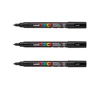POSCA - 3 Marqueurs Noirs PC3M - Pointe Conique Fine - Marqueur Acrylique Peinture à Base d'Eau et Pigments - Mitsubishi Pencil - Tout Support