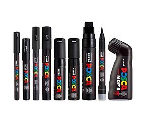 POSCA - Ensemble complet de 9 stylos - MOP'R, PCF-350, PC-17K, PC-8K, PC-7M, PC-5M, PC-3M, PC-1M, PC-1MR - Ensemble noir