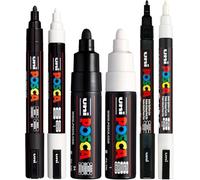 Posca Ensemble de 6 marqueurs à pointe ogive, coloris noir et blanc (PC-5M, PC-7M, PC-3M)