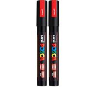 POSCA Faber-Castell uni-ball 182577 - Crayon de marquage à pointe ogive moyenne, rouge fluo (Lot de 2)