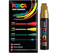 Posca Lot de 1 marqueur de peinture acrylique à base d'eau | Stylo de peinture permanente multi-surfaces | Emballage cadeau enveloppe | Verre, tissu, bois, etc. | Pointe biseautée XXL PC-17K, doré