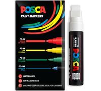 Posca Lot de 1 marqueur de peinture acrylique à base d'eau | Stylo de peinture permanente multi-surfaces | Emballage cadeau enveloppe | Verre, tissu, bois, etc. | Pointe biseautée XXL PC-17K, blanc