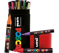 Posca Marqueurs acryliques à base d'eau PC3M PC5M Brush – 13 couleurs assorties, pot métal