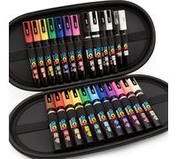Posca Lot de 24 marqueurs permanents à base d'eau - Pointe PC-1M/PC-3M/PC-5BR - Utilisation multi-surfaces - Coffret cadeau de 24 stylos