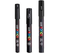 Posca - Lot de 3 marqueurs à peinture ultra fins à fins - PC-1MR, PC-1M, PC-3M - Encre noire