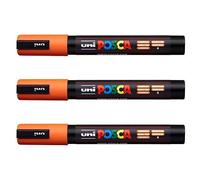 Posca Lot de 3 marqueurs PC-5M Uni-Ball (gamme complète de 35 couleurs disponibles) Orange.