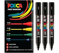 Posca Lot de 3 marqueurs peinture acrylique à base d'eau | Stylo peinture permanente multi-surfaces | Lot de 3 stylos dans une enveloppe emballage cadeau | Verre, tissu, bois, etc. | Pointe pinceau PC
