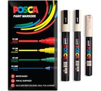 Posca Lot de 3 marqueurs permanents à base d'eau - Utilisation multi-surfaces - PC-1M, PC-3M, PC-5M - Lot de 3 stylos dans un étui (beige)