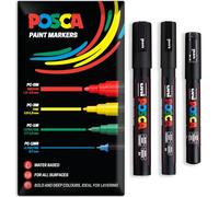 Posca Lot de 3 marqueurs permanents à base d'eau - Utilisation multi-surfaces - PC-1M, PC-3M, PC-5M - Lot de 3 stylos dans un étui (noir)