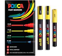 Posca Lot de 3 marqueurs permanents à base d'eau - Utilisation multi-surfaces - PC-1M, PC-3M, PC-5M - Lot de 3 stylos dans un étui (jaune)