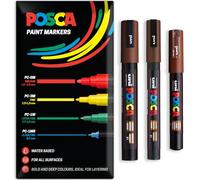 Posca Lot de 3 marqueurs permanents à base d'eau - Utilisation multi-surfaces - PC-1M, PC-3M, PC-5M - Lot de 3 stylos dans un étui (marron)