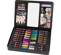 POSCA - Lot de marqueurs, étui de 20 avec instructions de bricolage | Marqueurs acryliques avec différentes pointes pour le papier, le bois, le verre, les textiles et les projets créatifs