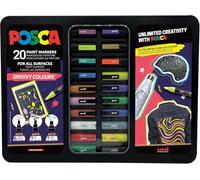 POSCA - Lot de marqueurs Groovy Colours, étui de 20 | Pointe ronde moyennement fine pour le papier, le bois, le verre, les textiles et les projets créatifs