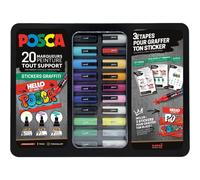 Posca - Malette - Stickers Graffiti - 20 marqueurs - PC1-1M - PC-3M - PC-5M
