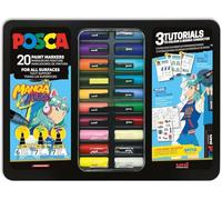 POSCA - Mallette Manga Hero - Set de 20 Marqueurs Acryliques Multi-Support - Pointes Extra Fines, Fines et Moyennes - Étui Pratique et Contenu Créatif