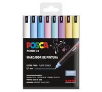 UNI Posca Lot de 8 marqueurs PC1MR de couleur pastel à pointe conique extra fine