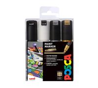 Posca 153544853 Lot de 4 Marqueurs peinture avec encre à base d'eau et pointe biseautée large en acrylique 8 mm