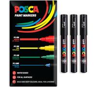 Posca - Marqueur permanent à base d'eau - Utilisation multi-surfaces - PC-1M - Lot de 3 stylos dans un étui (noir)