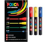 Posca - Marqueur permanent à base d'eau - Utilisation multi-surfaces - PC-1M - Lot de 3 stylos dans un étui - Rouge, jaune, bleu