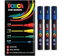 Posca - Marqueur permanent à base d'eau - Utilisation multi-surfaces - PC-5M - Lot de 3 stylos dans un étui (bleu)