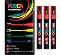 Posca - Marqueur permanent à base d'eau - Utilisation multi-surfaces - PC-5M - Lot de 3 stylos dans un étui (rouge)