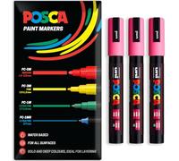 Posca - Marqueur permanent à base d'eau - Utilisation multi-surfaces - PC-5M - Lot de 3 stylos dans un étui (rose)