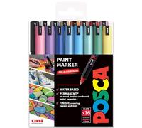 Posca - Marqueur permanent à base d'eau - Utilisation sur plusieurs surfaces - PC-1MR, pointe ultra fine 0,7 mm - Lot de 16 dans un portefeuille cadeau - Tons arc-en-ciel