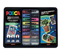 Posca Marqueurs métal Pop Colours – Pointe PWE5M 1,8–2,5 mm – 20 couleurs (Mallette)