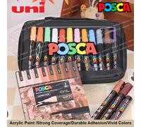 Posca marqueurs acryliques Uni PC-1M/3M/5M, ensemble de toutes les couleurs de gamme, pointes réversibles, base étanche multi-surfaces, papeterie de qualité résistante à la lumière PC-5M 8MColors Box