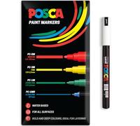 Posca Marqueurs de peinture acrylique à base d'eau | Stylo de peinture permanente multi-surfaces | Lot de 1 dans un emballage cadeau | Verre, tissu, toile, bois, etc. | PC-1MR, blanc