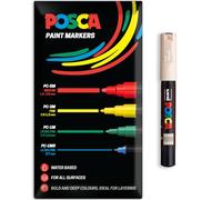 Posca Marqueurs de peinture acrylique à base d'eau | Stylo de peinture permanente multi-surfaces | Lot de 1 dans un emballage cadeau | Verre, tissu, toile, bois, etc. | PC-1M, beige