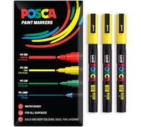 Posca Marqueurs permanents à base d'eau - Utilisation multi-surfaces - PC-3M - Lot de 3 stylos dans un étui (jaune)