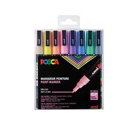 POSCA Mitsubishi Pencil - 8 Marqueurs PC3M - Pointe Conique Pointe Fine - Marqueurs Peinture à Base d'Eau - Tout Support - Pour Papier, Textile, Verre, Galet, Bois - Couleurs Pastel